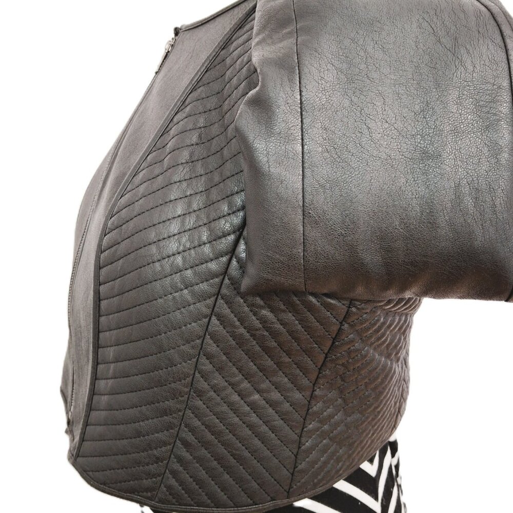 BCBGMAXAZRIA Vegan Leather Crop Jacket Sz Lg Black Lined Quilted Zip - Picture 7 of 15